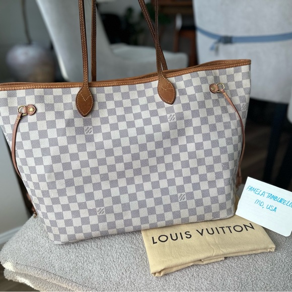 Louis Vuitton Handbags - $799 Louis Vuitton Neverfull gm azur Checkered Tote Bag